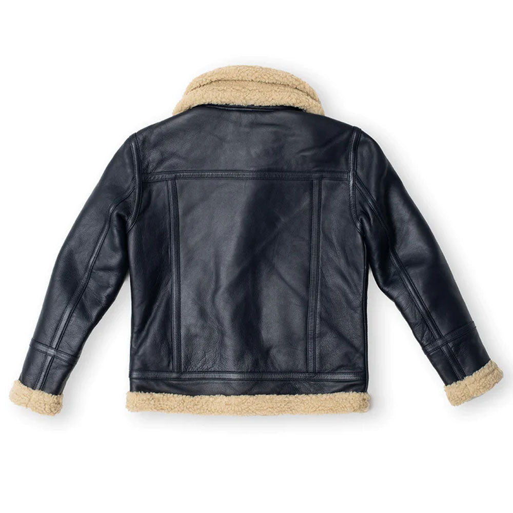 Mens Vintage Black Sheepskin Flight Aviator Shearling Leather Jacket- Men’s black leather shearling aviator jacket – vintage bomber style with shearling collar and genuine sheepskin.