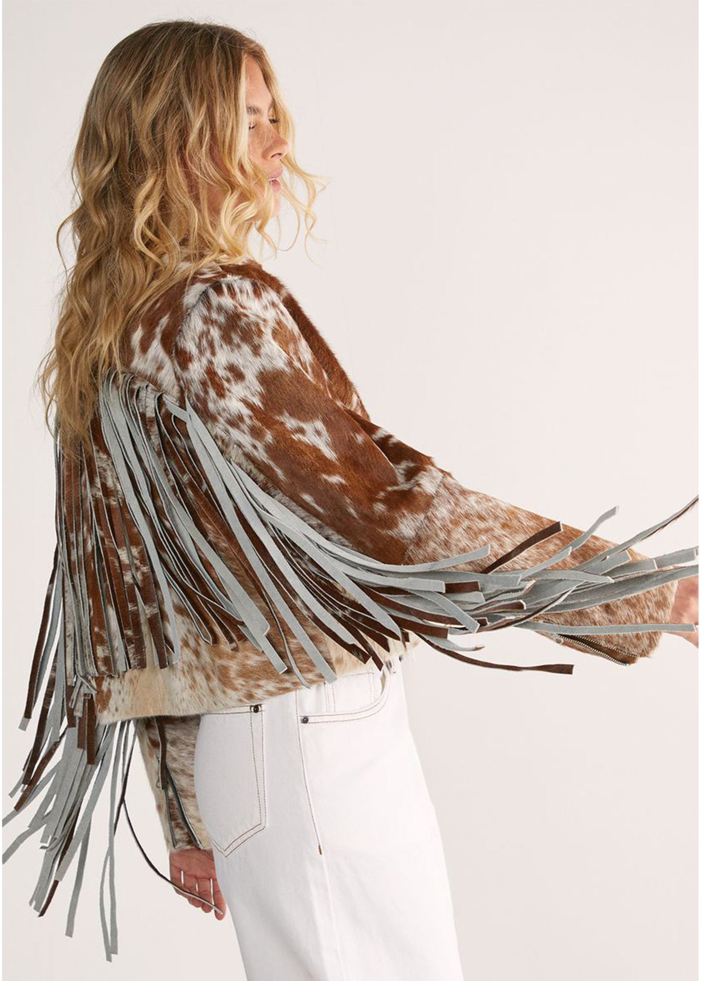 Women Western Cowgirl Full Grain Cowhide Cow Skin Leather Jacket with Fringe