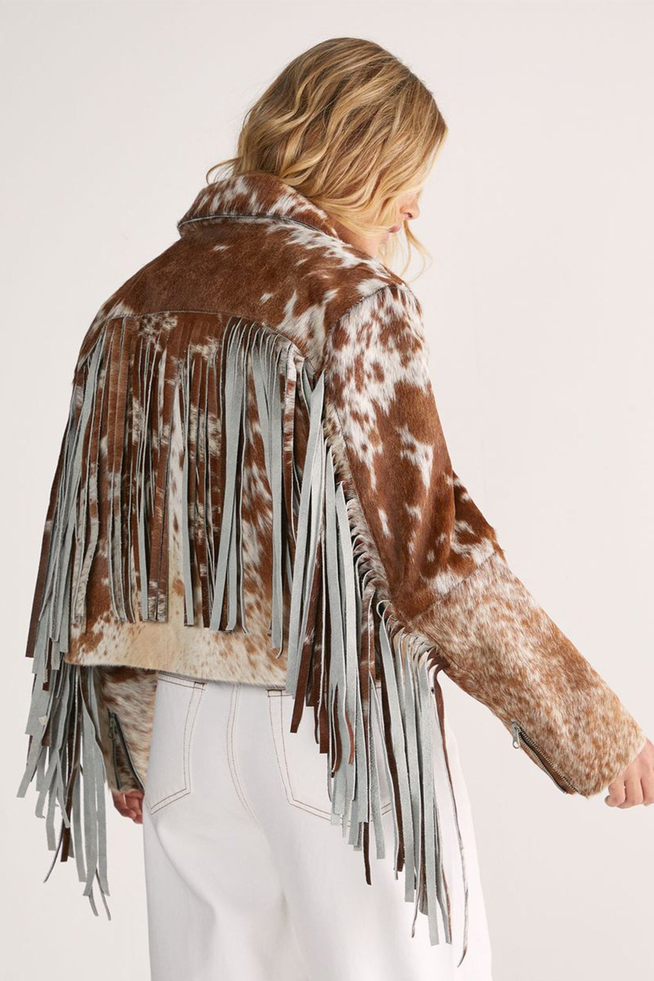 Women Western Cowgirl Full Grain Cowhide Cow Skin Leather Jacket with Fringe
