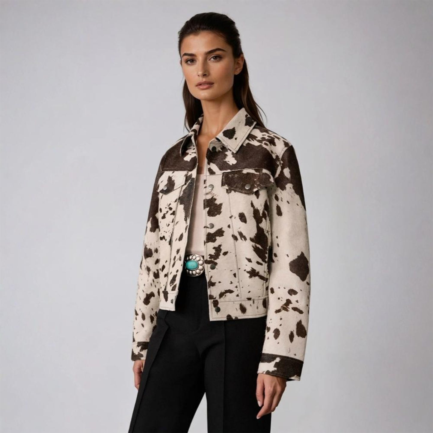 Women Western Cowgirl Vintage Brown Full Grain Cowhide Cow Skin Leather Jacket Coat