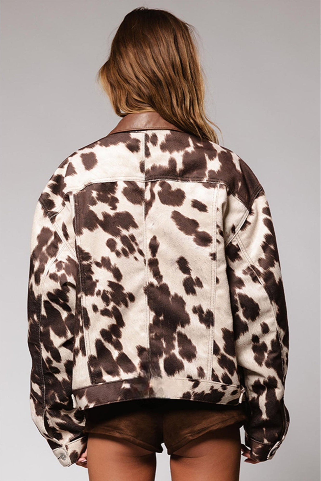 Women's Western Cowgirl Vintage Brown Oversized Cowhide Fur Leather Jacket