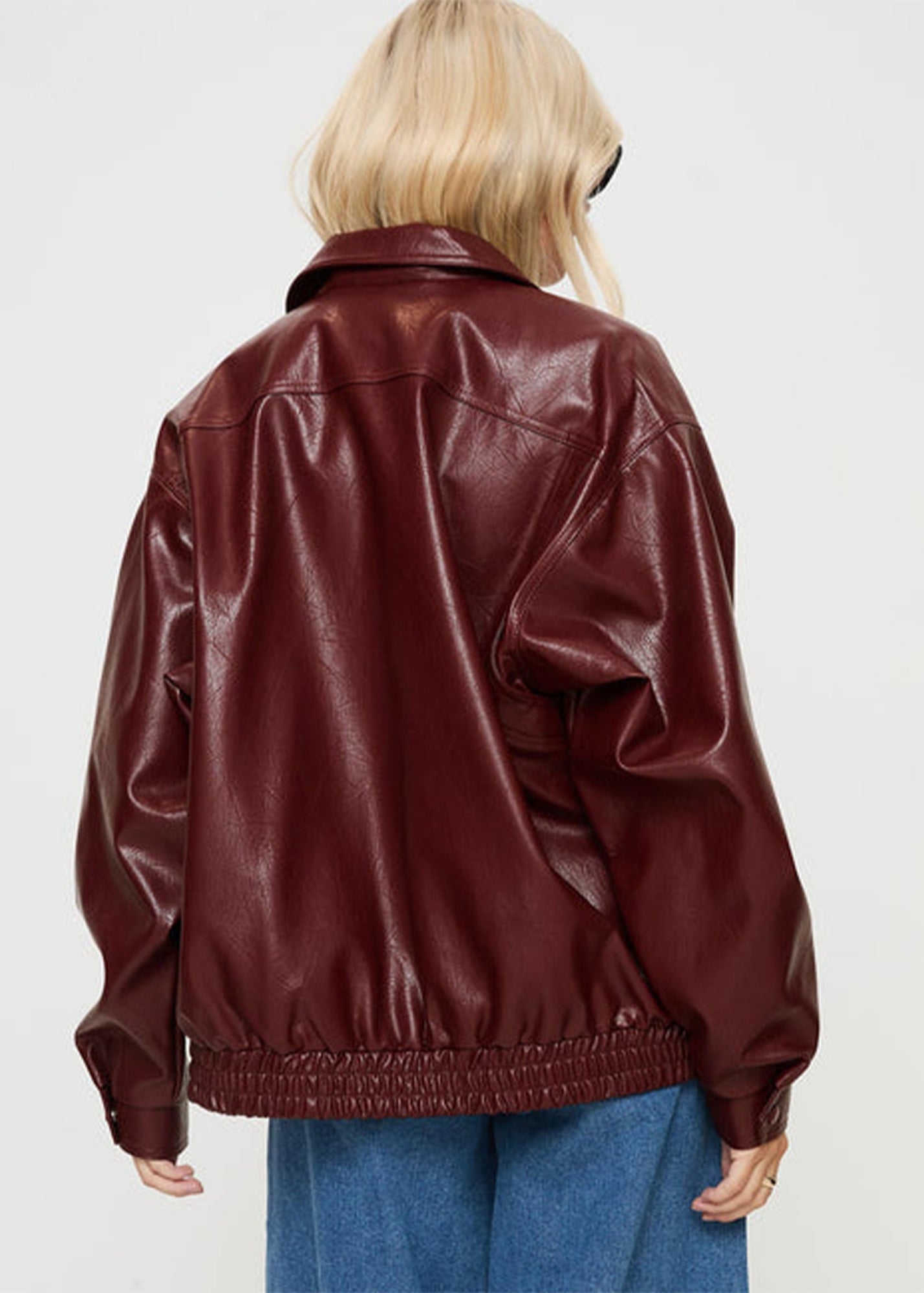Women's Oversized Vintage Bomber Genuine Burgundy Leather Jacket
