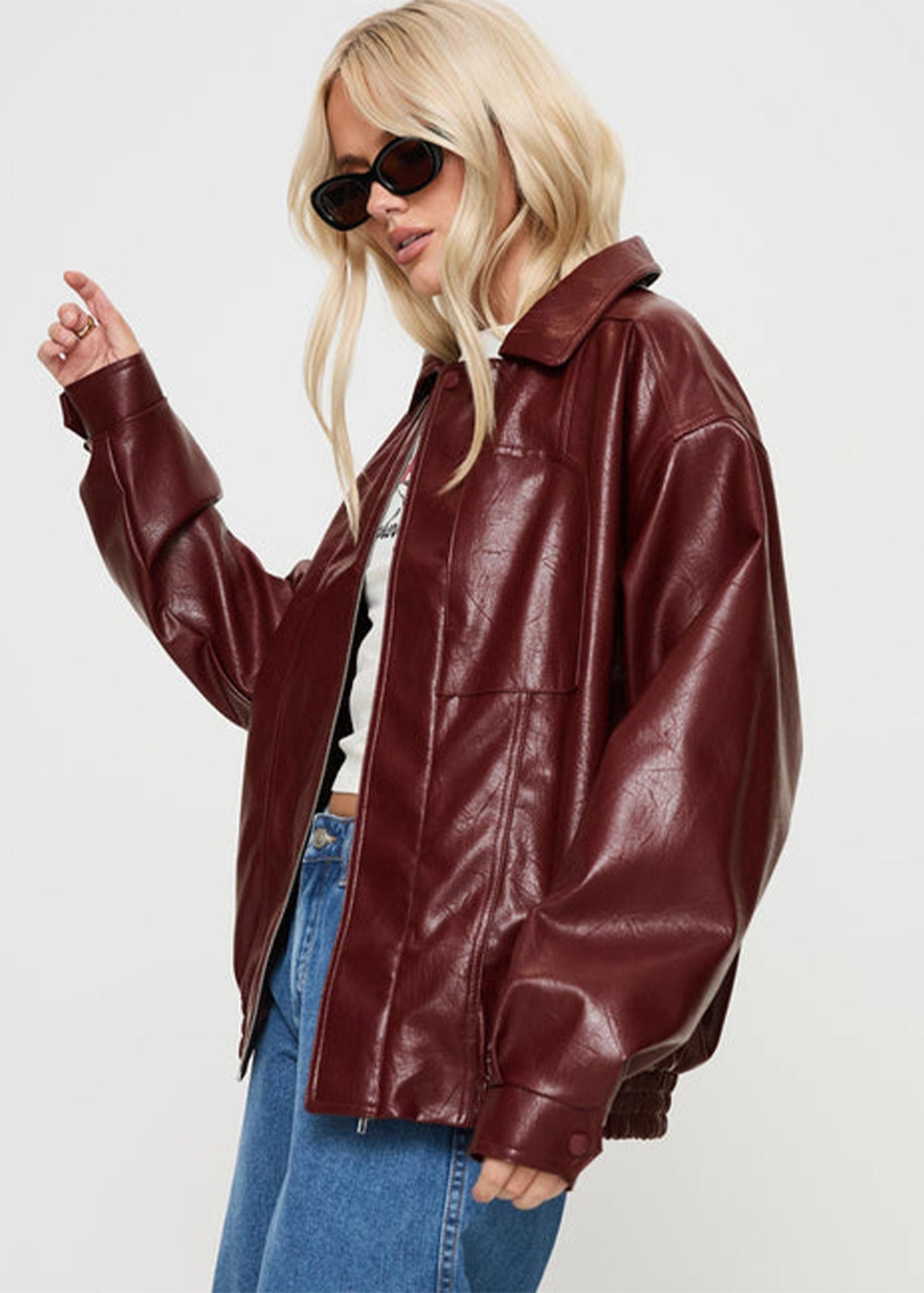 90s Women's Oversized Vintage Bomber Genuine Burgundy Leather Jacket