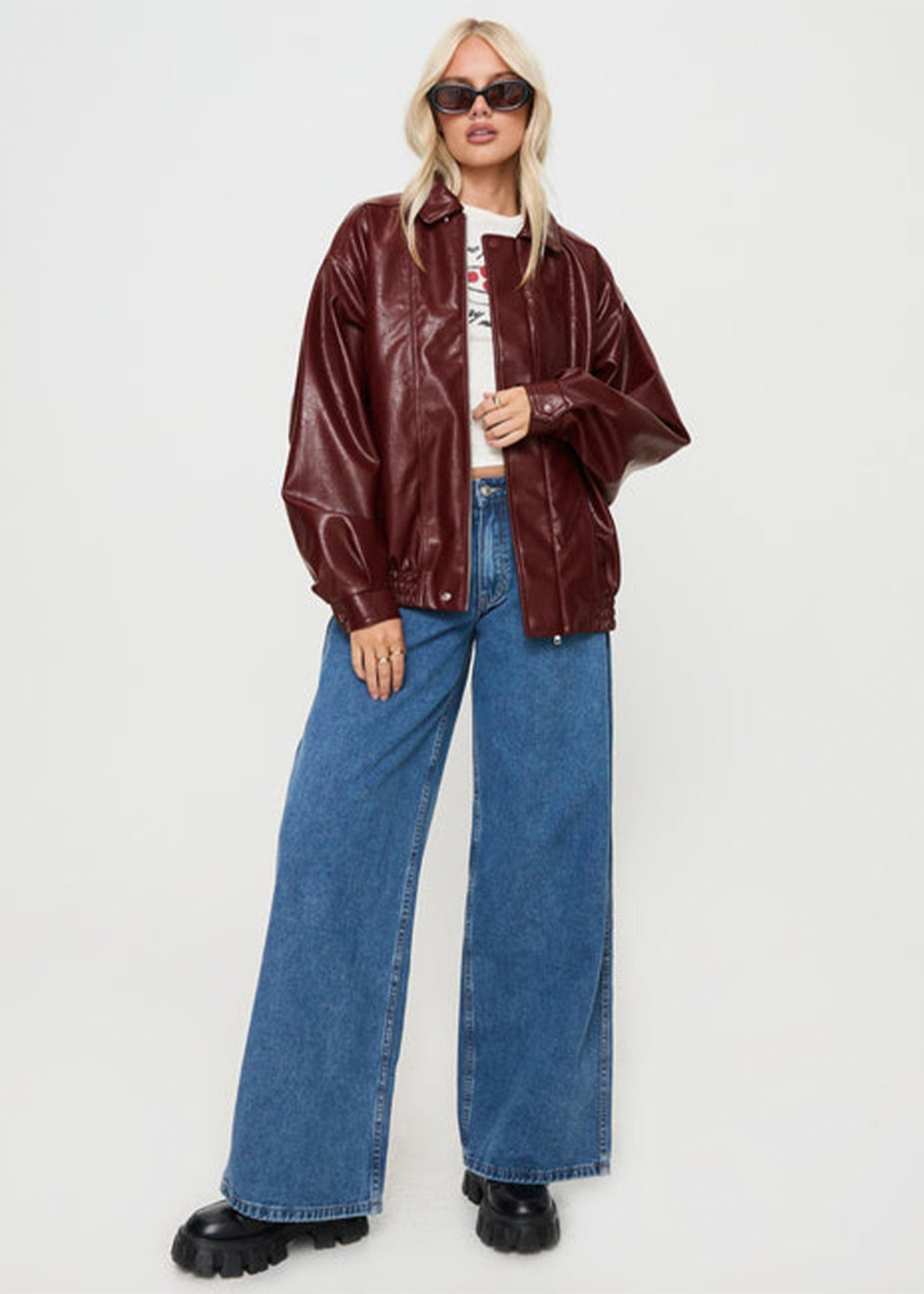 90s Women's Oversized Vintage Bomber Genuine Burgundy Leather Jacket