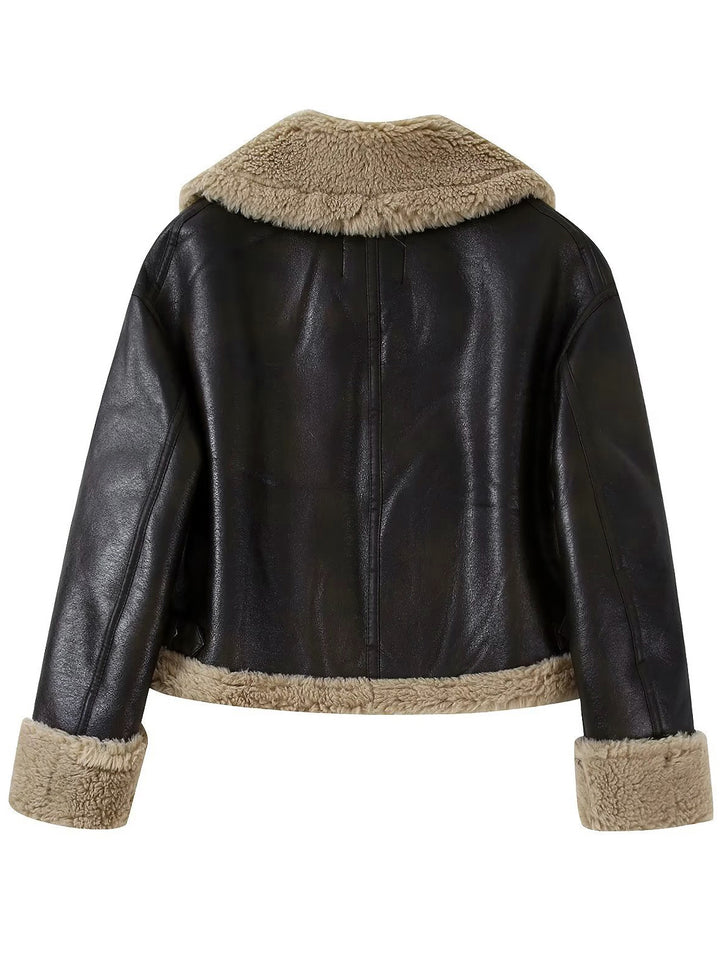 Womens Vintage Dark Brown Genuine Leather Shearling Jacket