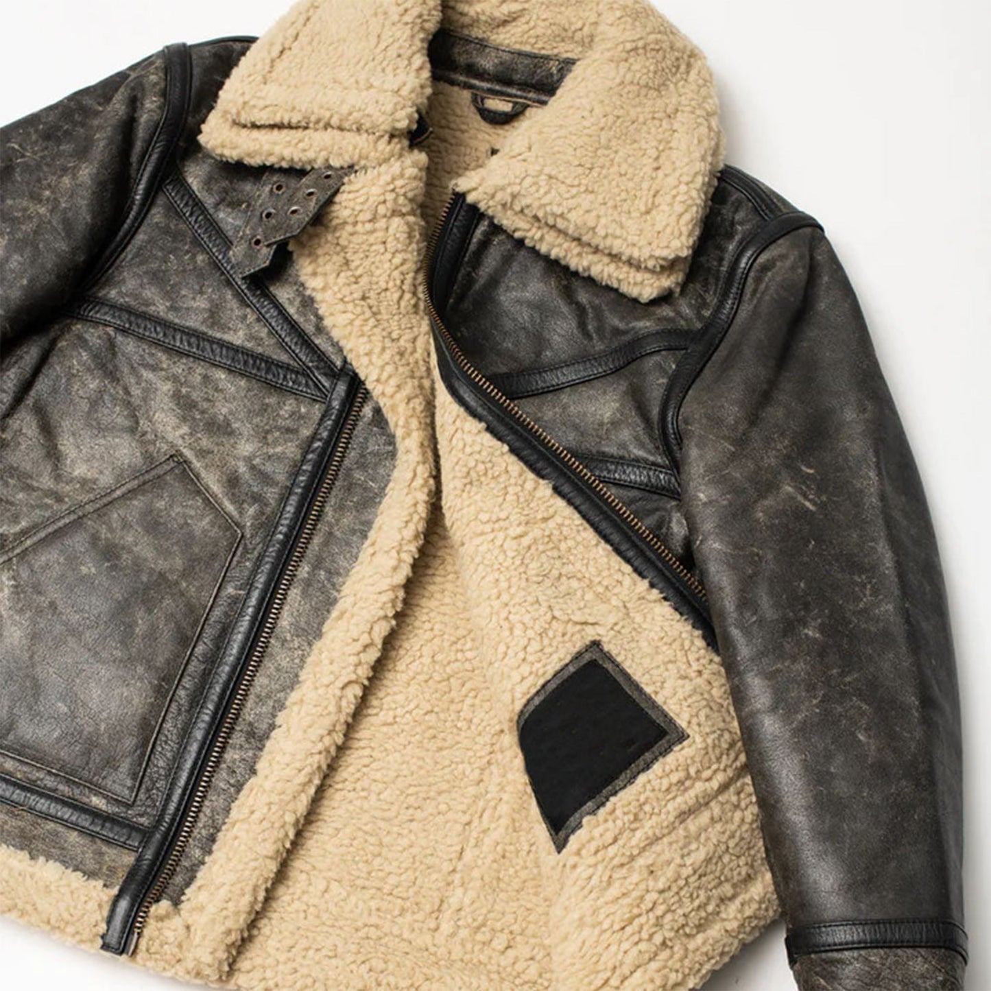 Men's Brown Genuine Leather Shearling Jacket-sheepskin aviator bomber coat, vintage flight jacket style, warm winter outerwear.