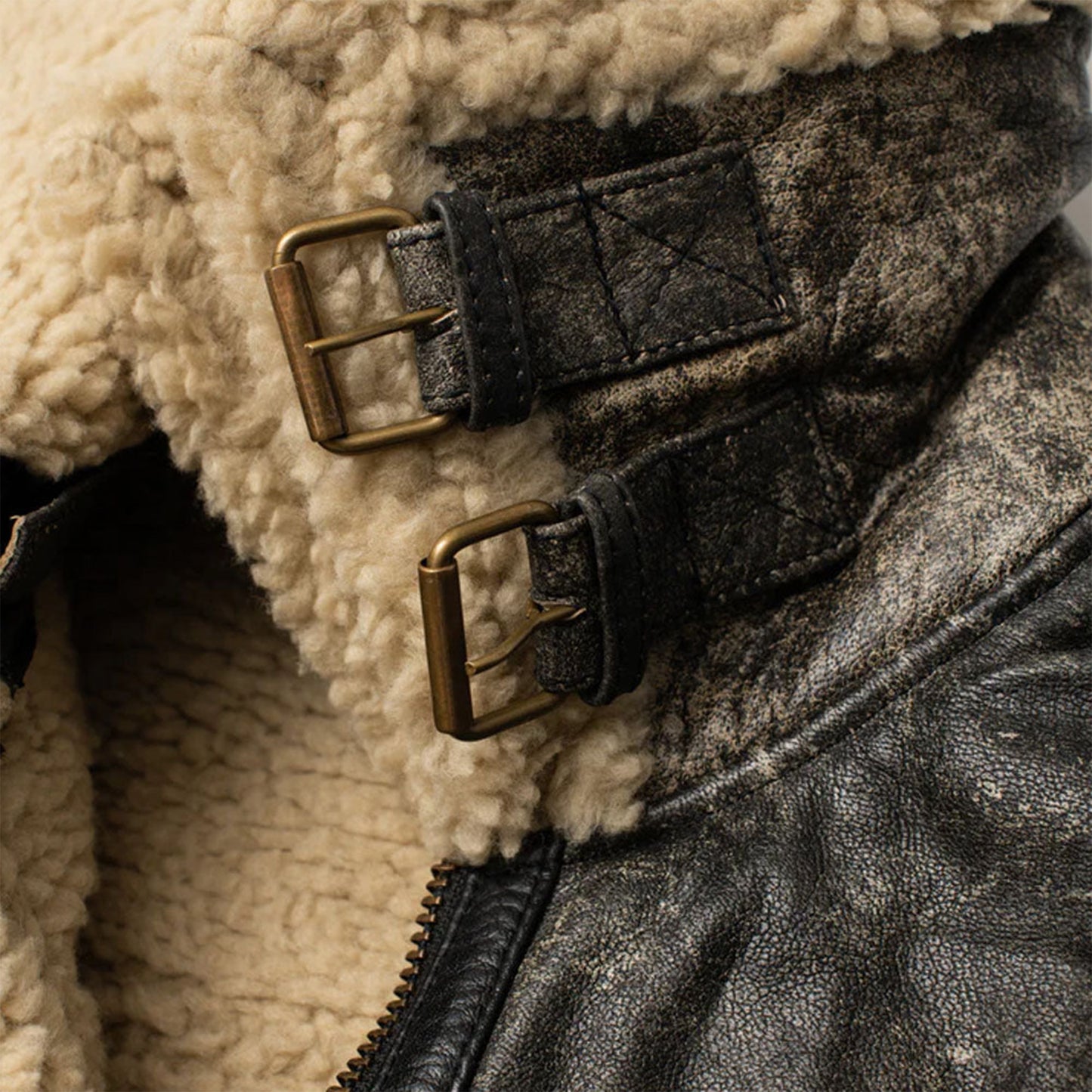 Men's Brown Genuine Leather Shearling Jacket-sheepskin aviator bomber coat, vintage flight jacket style, warm winter outerwear.