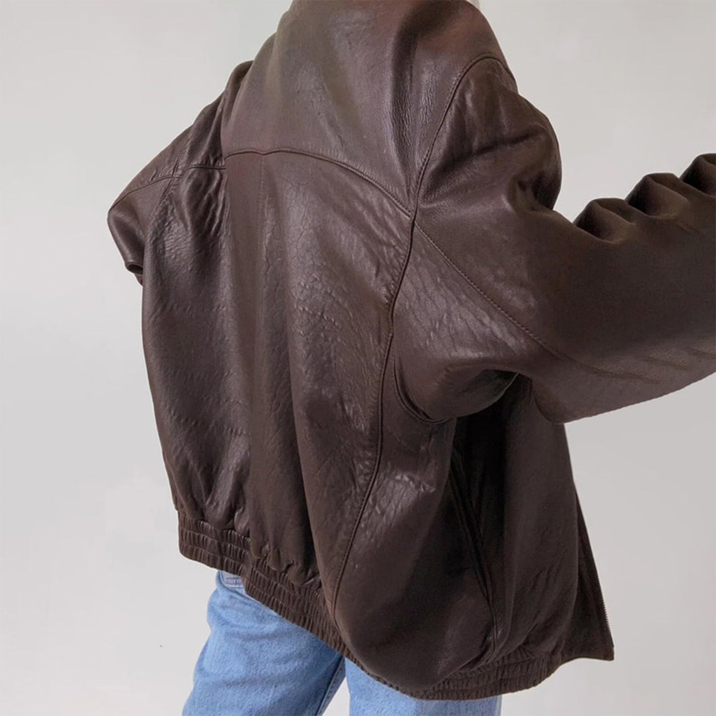 Ladies Oversized Chocolate Brown Vintage Baggy Leather Jacket