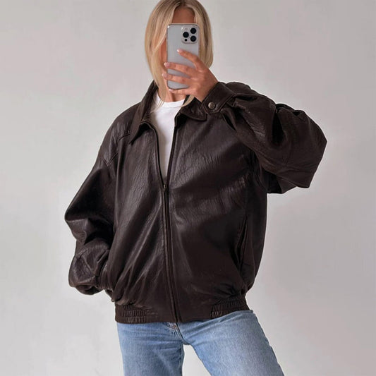 Ladies Oversized Chocolate Brown Vintage Baggy Leather Jacket-womens vintage leather jacket-womens dark brown leather jacket-womens oversized leather jacket-women's vintage brown leather jacket-vintage oversized leather jacket-baggy leather jacket-leather baggy jacket-leather jacket baggy-baggy brown leather jacket-brown oversize leather jacket-brown women's leather jacket-womens brown leather jacket sale-brown leather bomber jackets-brown leather women's jacket-genuine brown leather jacket