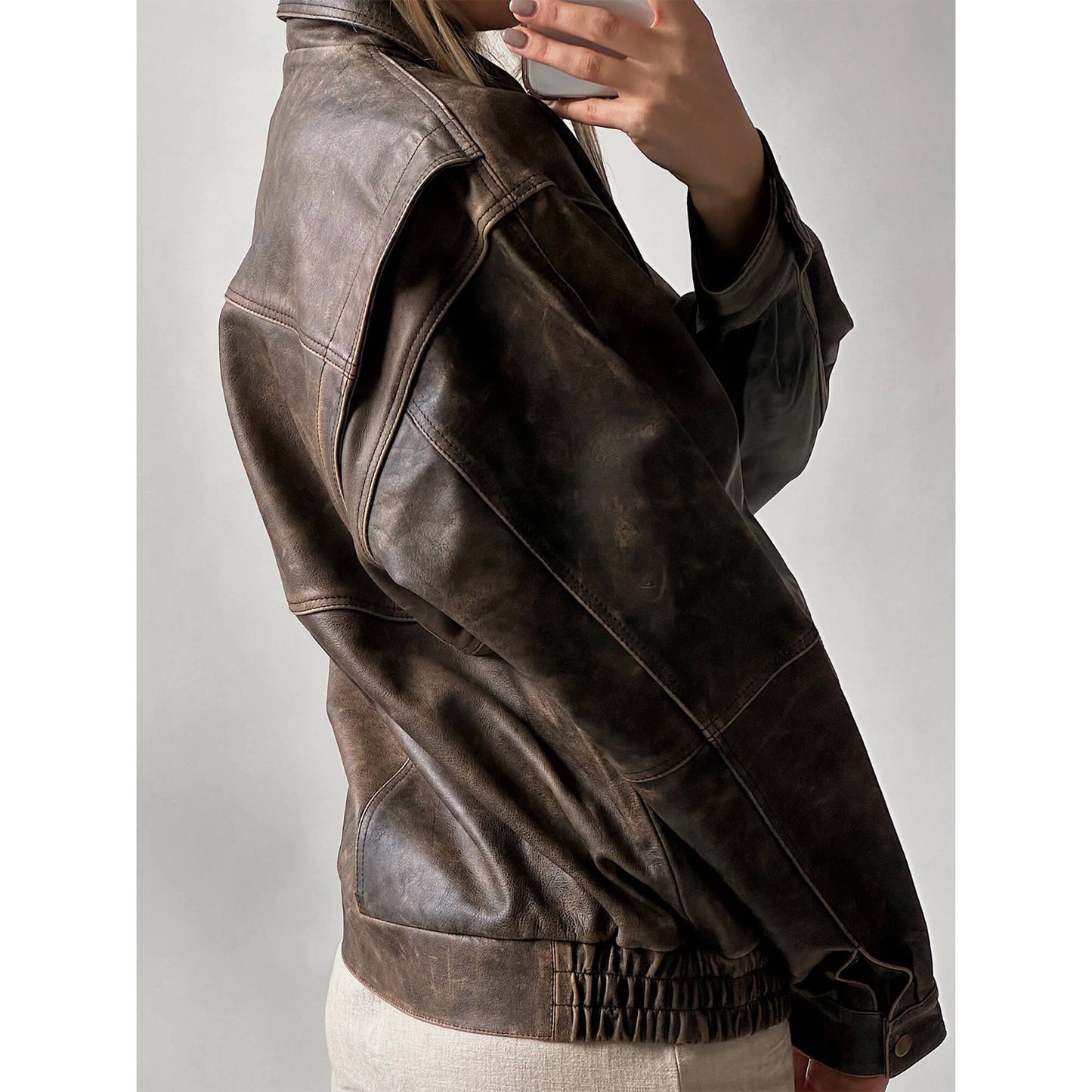 oversized brown leather jacket-ladies brown leather jacket-genuine brown leather jacket--distressed brown leather jacket