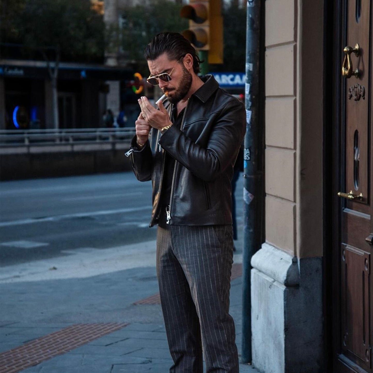 1990s Vintage Black Genuine Sheepskin Leather Biker Jacket: Handmade Retro Motorcycle Jacket