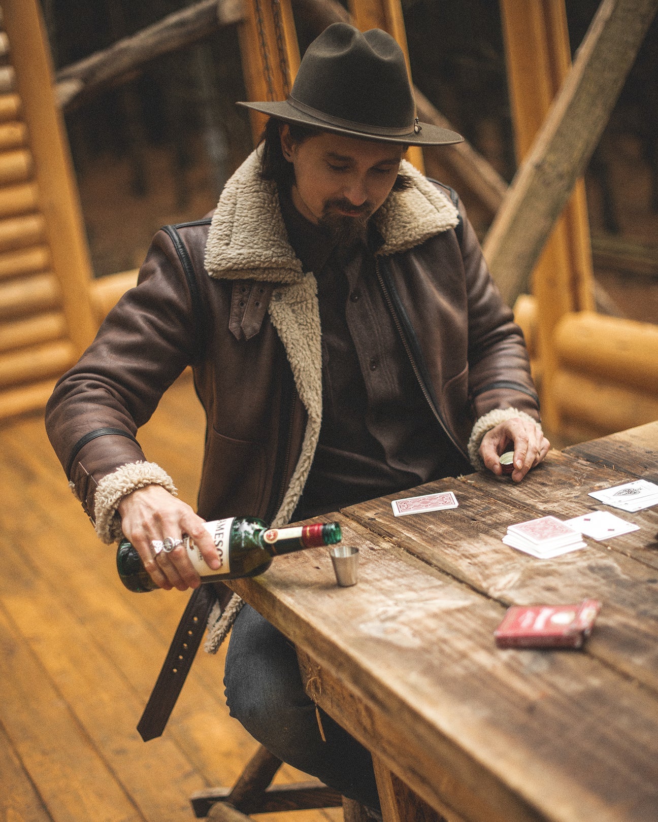 Mens​ Vintage Cowboy Aviator Bomber Genuine Sheepskin Shearling Brown Leather Jacket-Men’s brown vintage shearling leather aviator jacket – genuine sheepskin bomber with retro style and shearling collar.