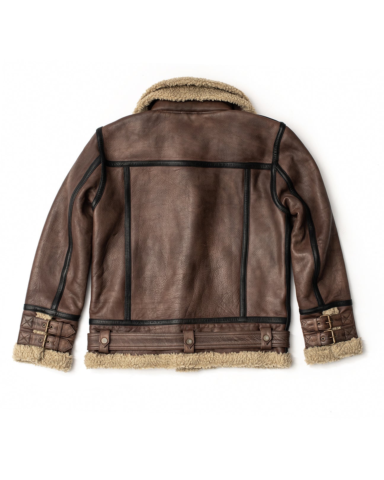 Mens​ Vintage Cowboy Aviator Bomber Genuine Sheepskin Shearling Brown Leather Jacket-Men’s brown vintage shearling leather aviator jacket – genuine sheepskin bomber with retro style and shearling collar.