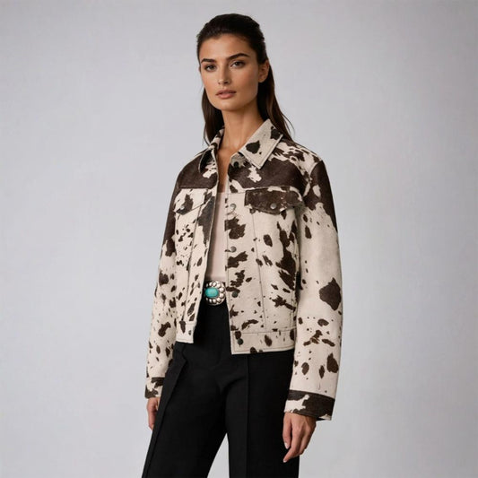 Women Western Cowgirl Vintage Brown Full Grain Cowhide Cow Skin Leather Jacket Coat​
