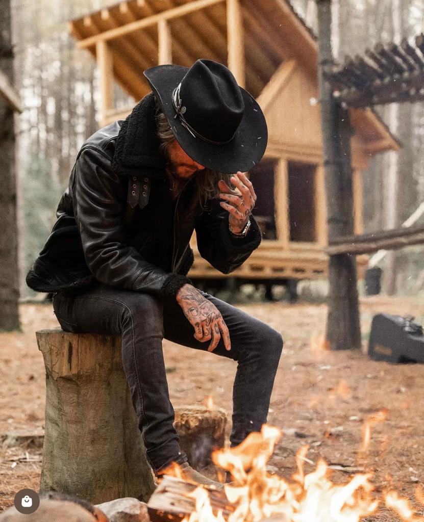 Mens Aviator Black Sheepskin Shearling Leather Cowboy Vintage Western Jacket-Men’s black shearling leather aviator jacket – vintage western bomber with sheepskin lining, cowboy style and shearling collar.