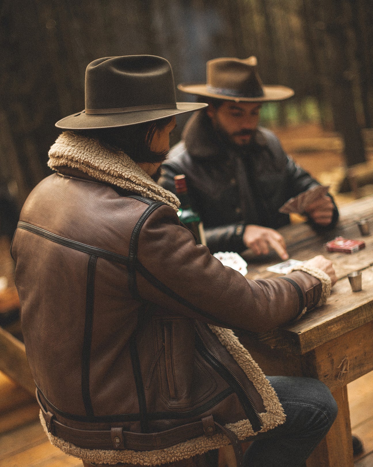 Mens​ Vintage Cowboy Aviator Bomber Genuine Sheepskin Shearling Brown Leather Jacket-Men’s brown vintage shearling leather aviator jacket – genuine sheepskin bomber with retro style and shearling collar.