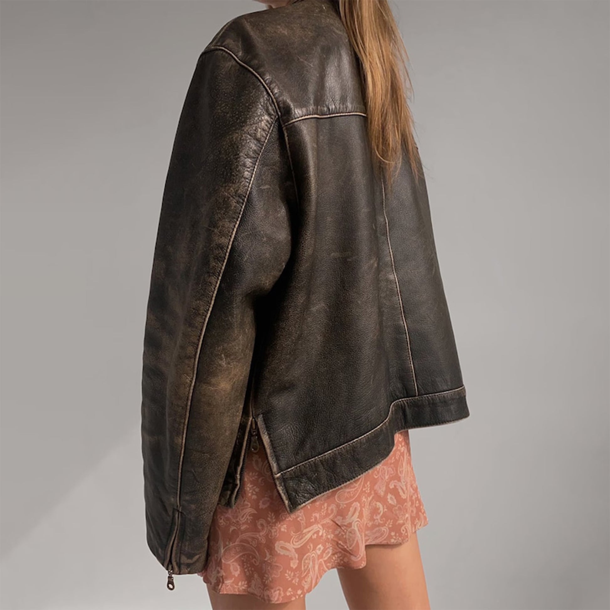 Women leather jacket- retro leather jacket-oversized leather jacket-oversized brown leather jacket-ladies brown leather jacket-genuine brown leather jacket--distressed brown leather jacket