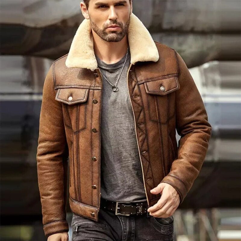 shearling jacket-faux shearling jacket-shearling jacket mens-shearling leather jacket,brown coat,brown leather jacket