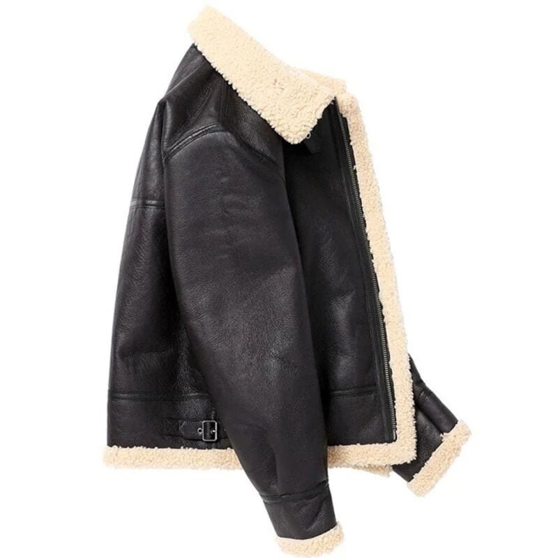 b3 bomber coat-shearling leather jacket-mens black coat-fur color jacket-white fur color jacket