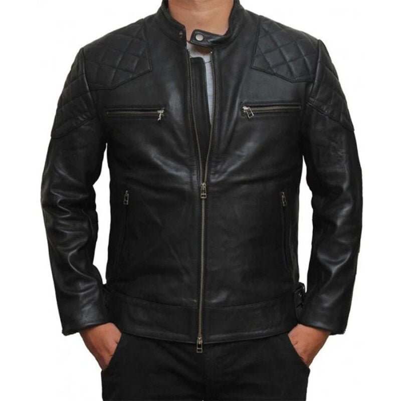 retro leather jacket-black leather jacket-rider leather jacket-biker jacket-leather motor bike jacket-leather biker jacket-bike jacket-Men Stylish Biker Leather Jacket-Pebbled Leather-leather motor bike jacket-Mens Black Leather Biker Jacket