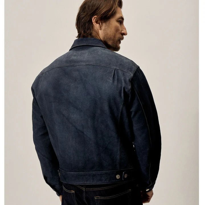 Suede Leather Men Jacket-suede leather jackets-suede leather jacket men-Blue Suede Leather Jacket Men-leather & suede jackets-leather jacket-suede jacket-suede leather coat-suede jacket leather-leather suede jackets for men-trucker leather jacket-trucker jacket-trucker suede jacket-suede leather jacket-suede shirt-suede shirt jacket-Blue suede jacket mens suede trucker jacket