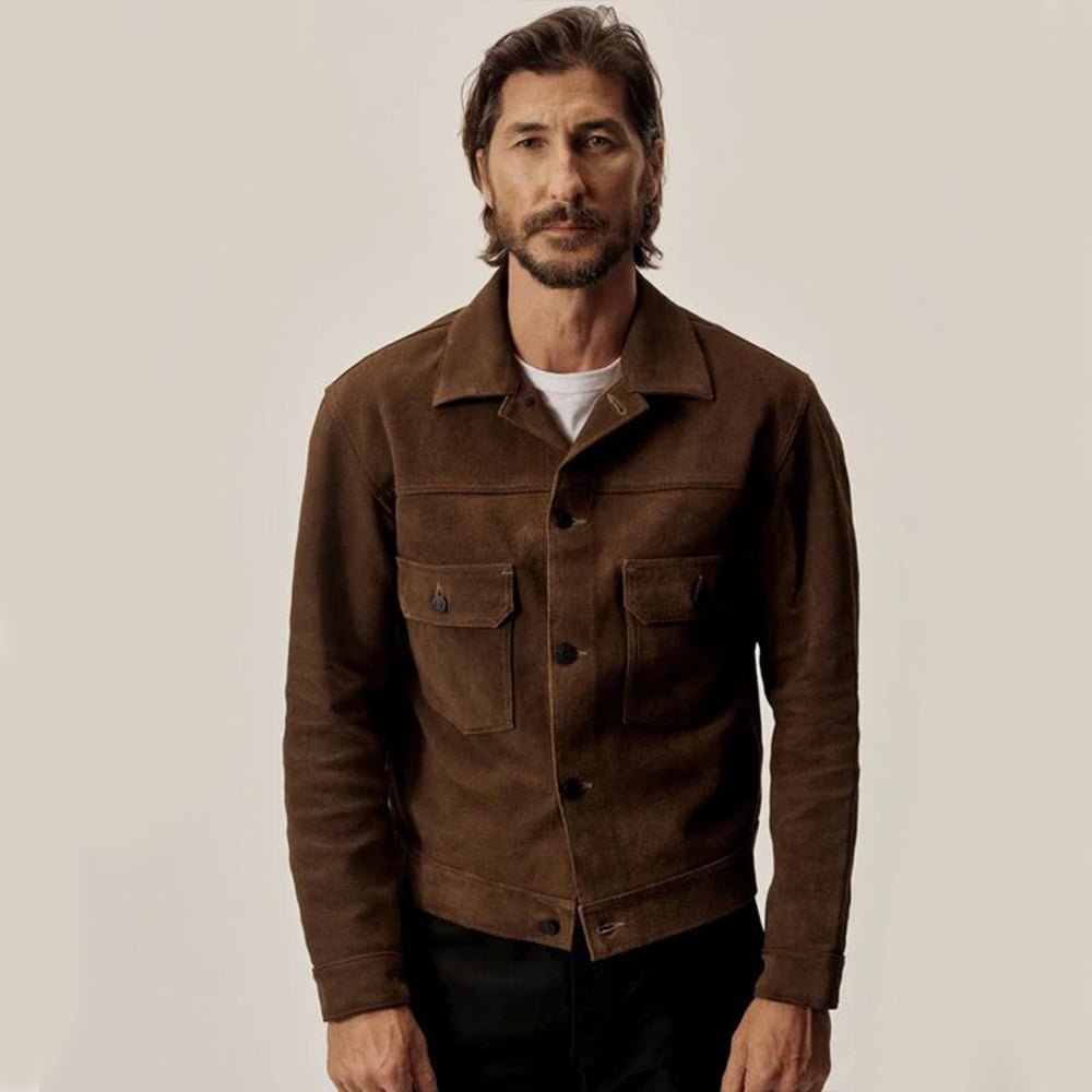 Suede Leather Men Jacket-suede leather jackets-suede leather jacket men-Brown Suede Leather Jacket Men-leather & suede jackets-leather jacket-suede jacket-suede leather coat-suede jacket leather-leather suede jackets for men-trucker leather jacket-trucker jacket-trucker suede jacket-suede leather jacket-suede shirt-suede shirt jacket-Brown suede jacket mens suede trucker jacket